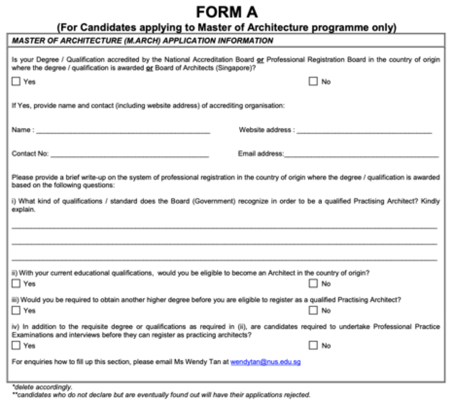 新加坡国立大学建筑学硕士Form A